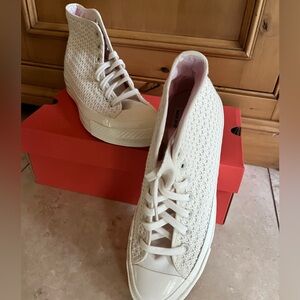 Women's White High-Top Sneakers- converse